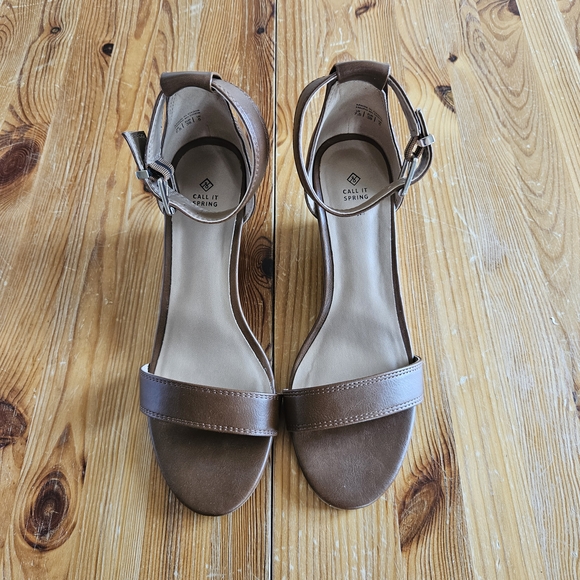 Call It Spring Brown Leather Wedge Sandals - Picture 2 of 6